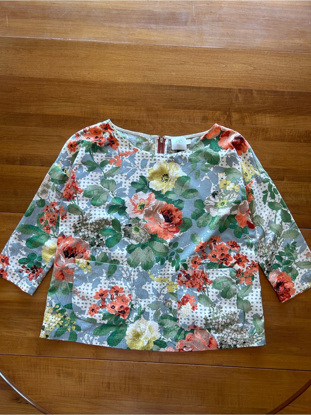 HD in Paris Floral Smocked Blouse in Green, Coral, White